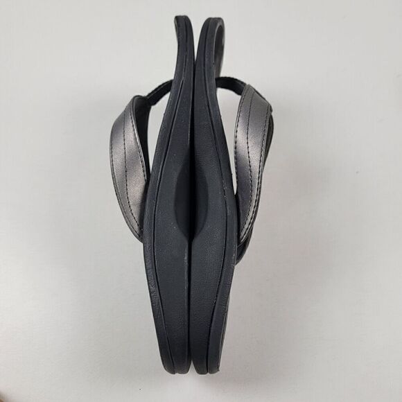 Olukai Metallic Silver Leather Flip Flop Thong Sandls Beach Comfort Womens 7.5 - Picture 5 of 11